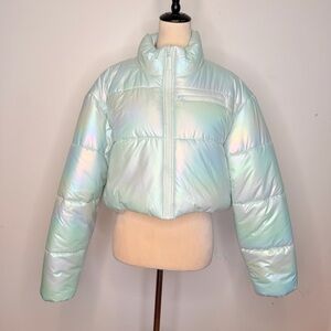 NWT Forever 21 Iridescent Cropped Puffer Jacket Size XL